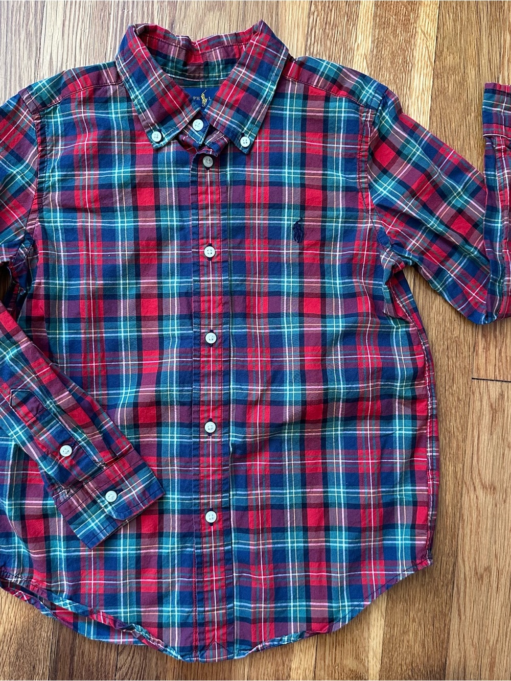 Ralph Lauren Boys Size 6 Plaid Shirt Red Blue Cotton Button Down Long Sleeves